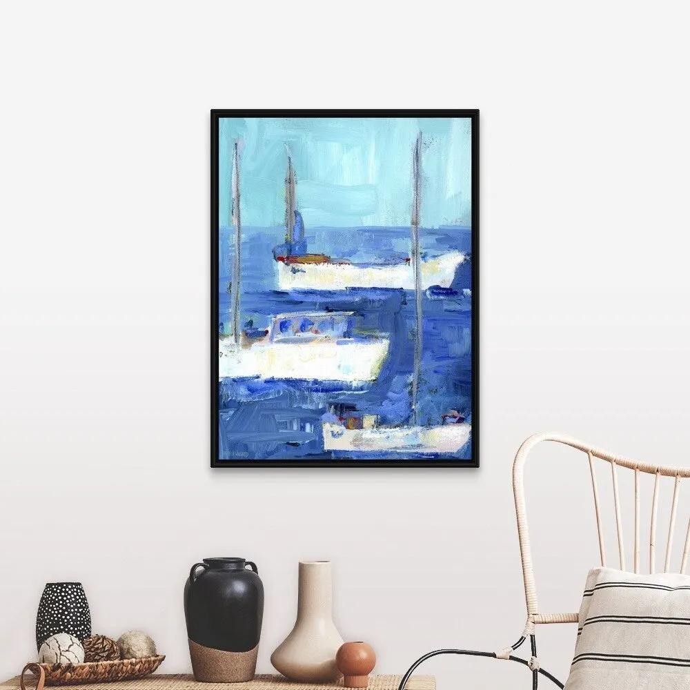 "Boys Nautical Boats" Black Float Frame Canvas Art