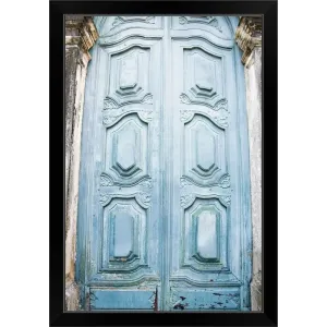 "Brazil, Bahia, Salvador De Bahia, Close up on blue carving door" Black Framed Print