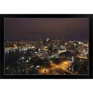 "Buildings near a harbor, Inner Harbor, Baltimore, Maryland" Black Framed Print