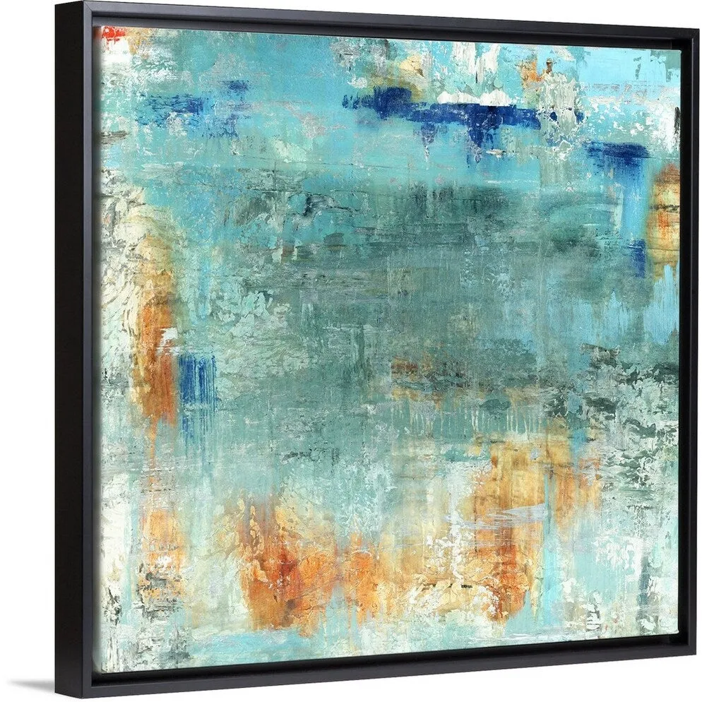 "Burnt Orange And Blue" Black Float Frame Canvas Art