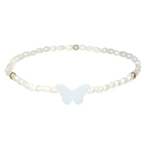 "BUTTERFLY RICE PEARL" Opal Charm Bracelet