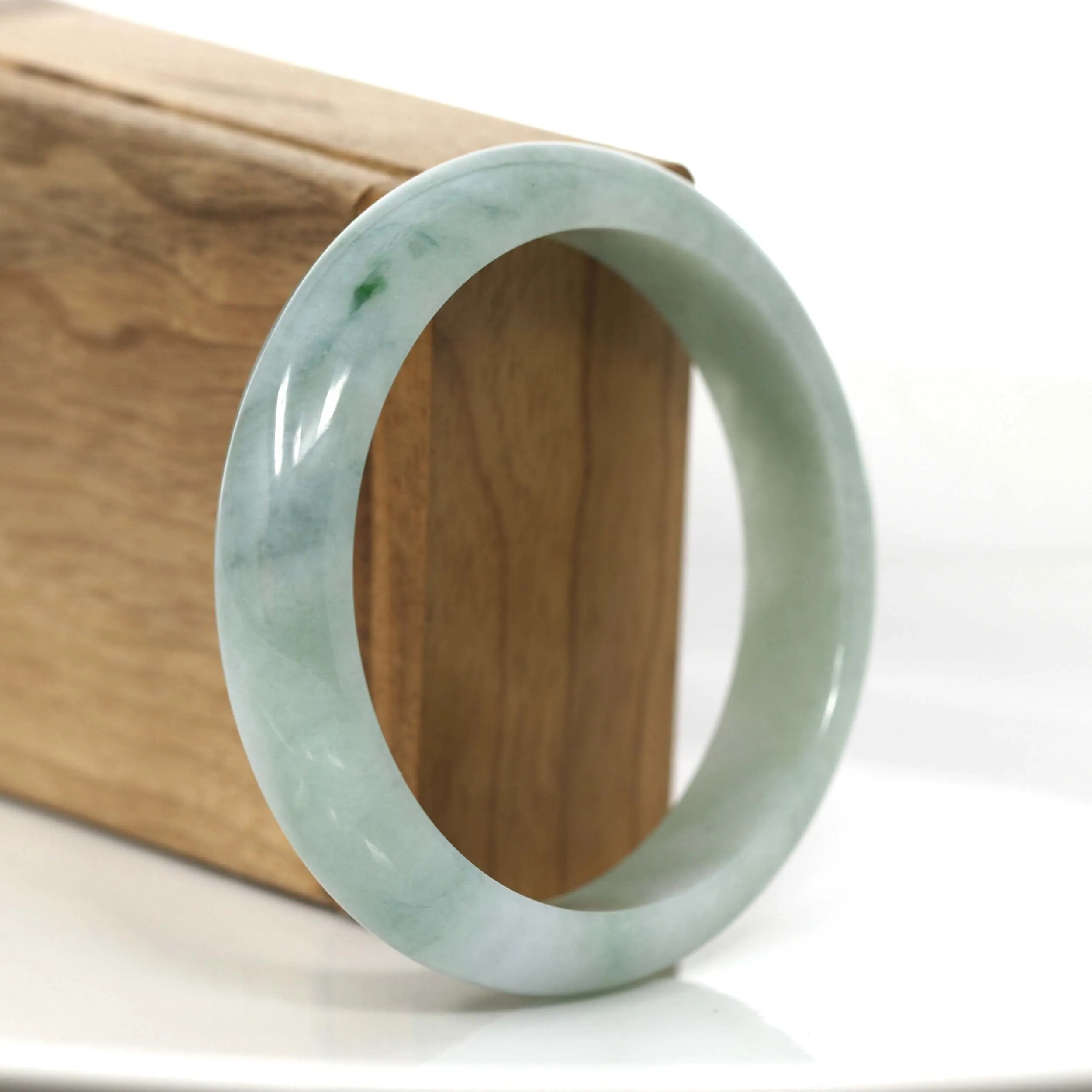 "Classic Princess Half Round" Blue- Green Jadeite Jade Bangle (58.88 mm) #715