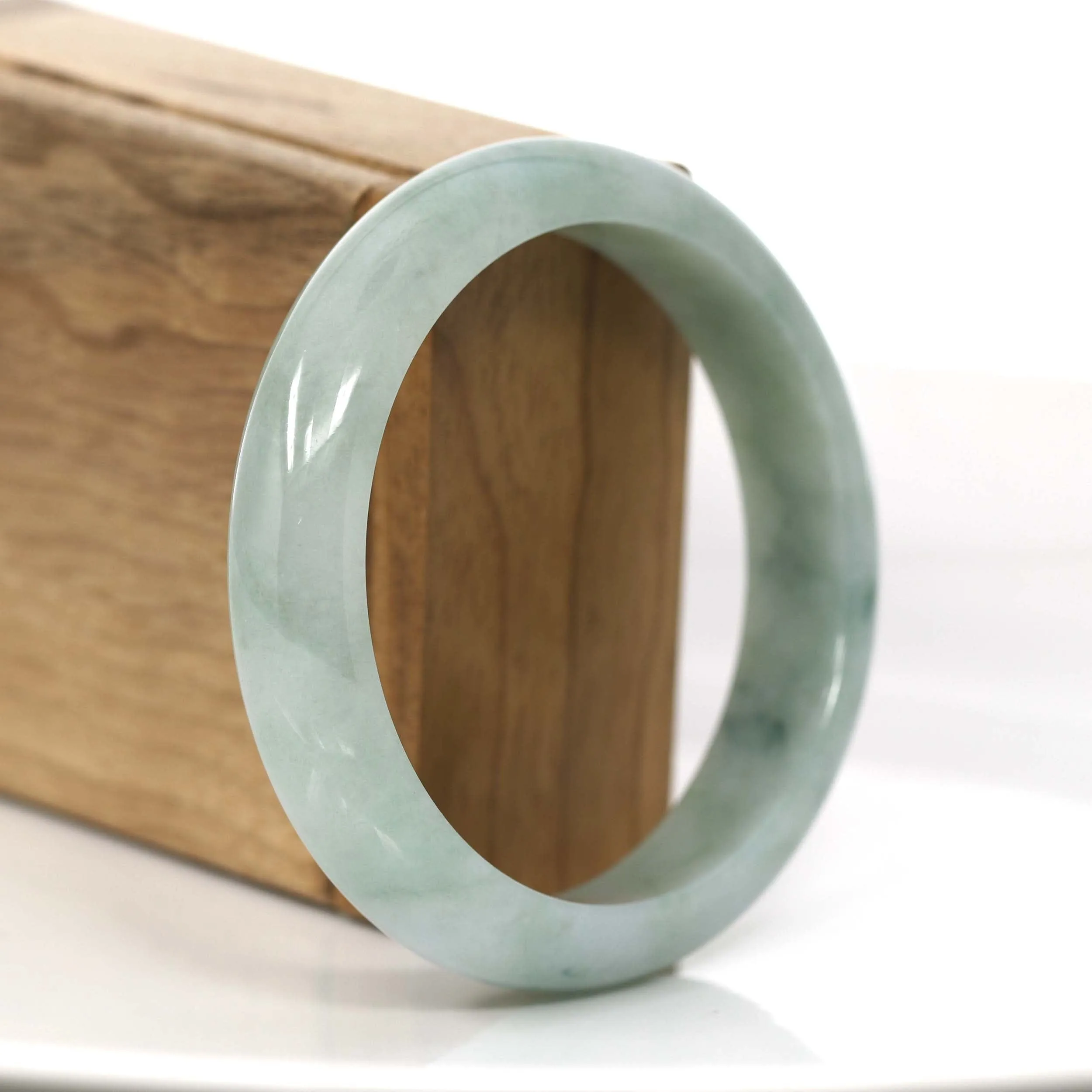 "Classic Princess Half Round" Blue- Green Jadeite Jade Bangle (58.88 mm) #715