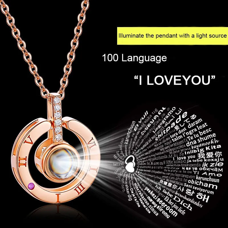 "I LOVE YOU" Pendant Necklace for Women with Unique Projection Function 100 Language "I LOVE YOU"