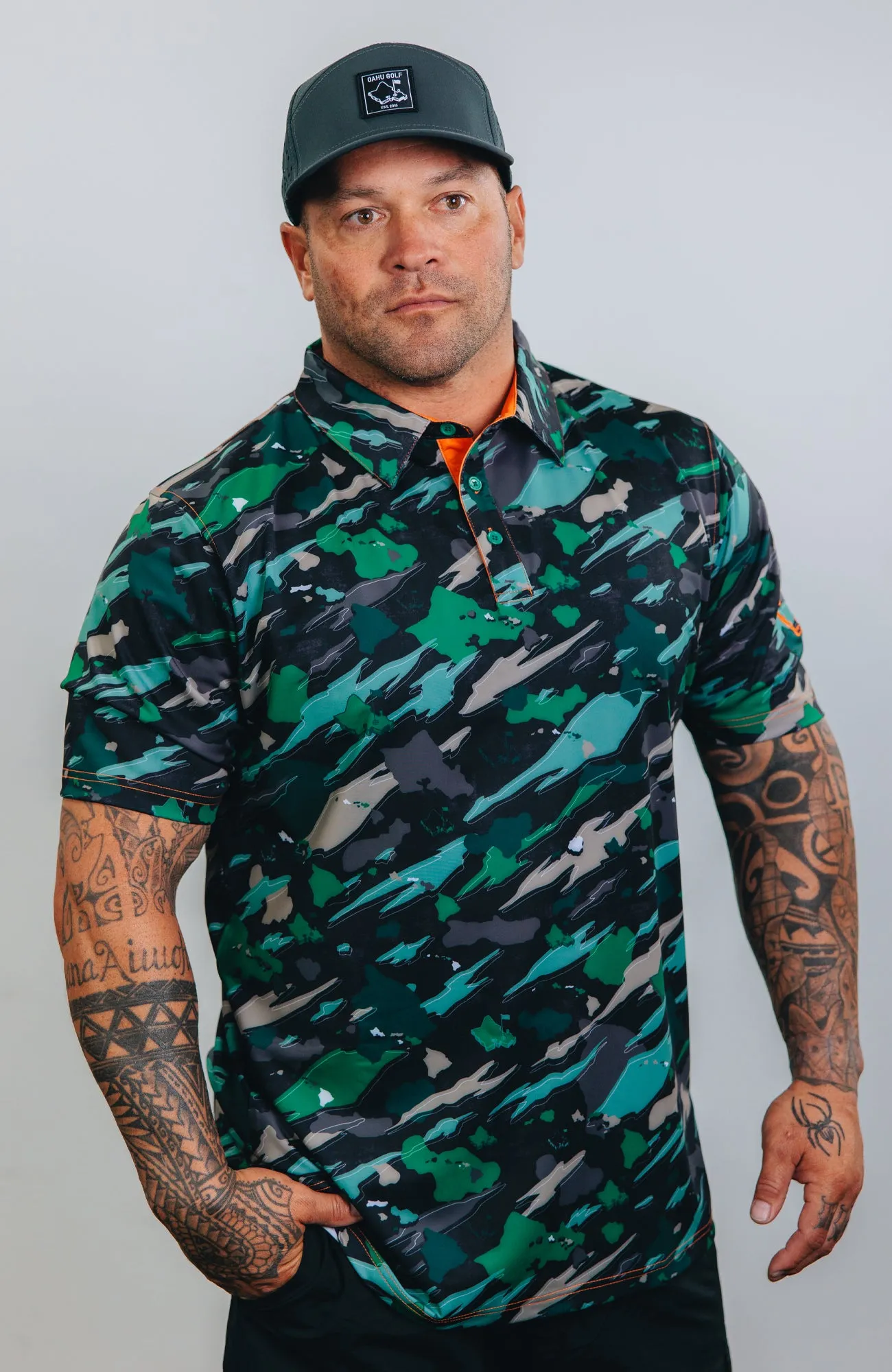 "Island Flow - Hunter Camo" - OGA Men's Polo - Dark Rainforest Camo