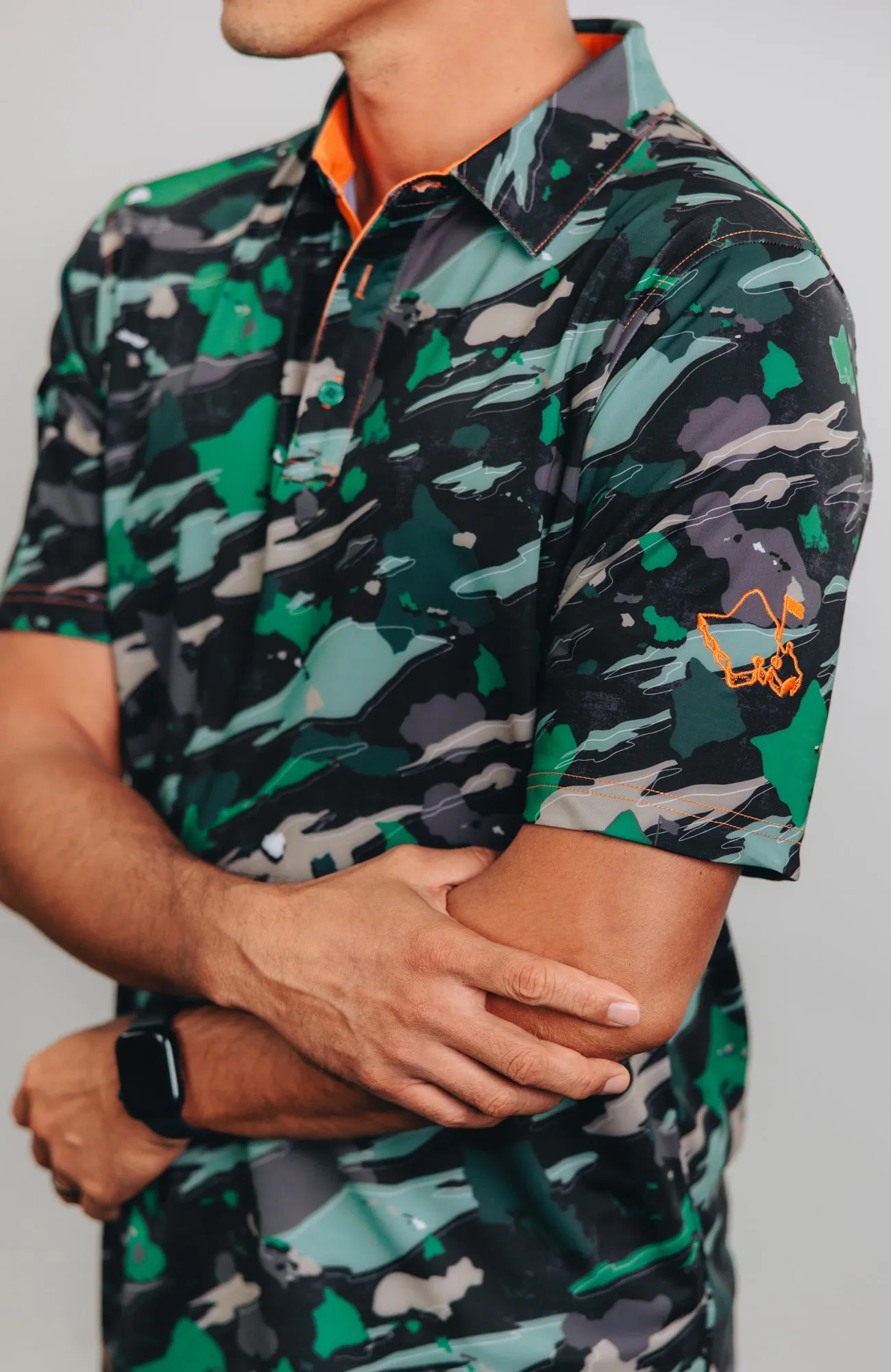 "Island Flow - Hunter Camo" - OGA Men's Polo - Dark Rainforest Camo