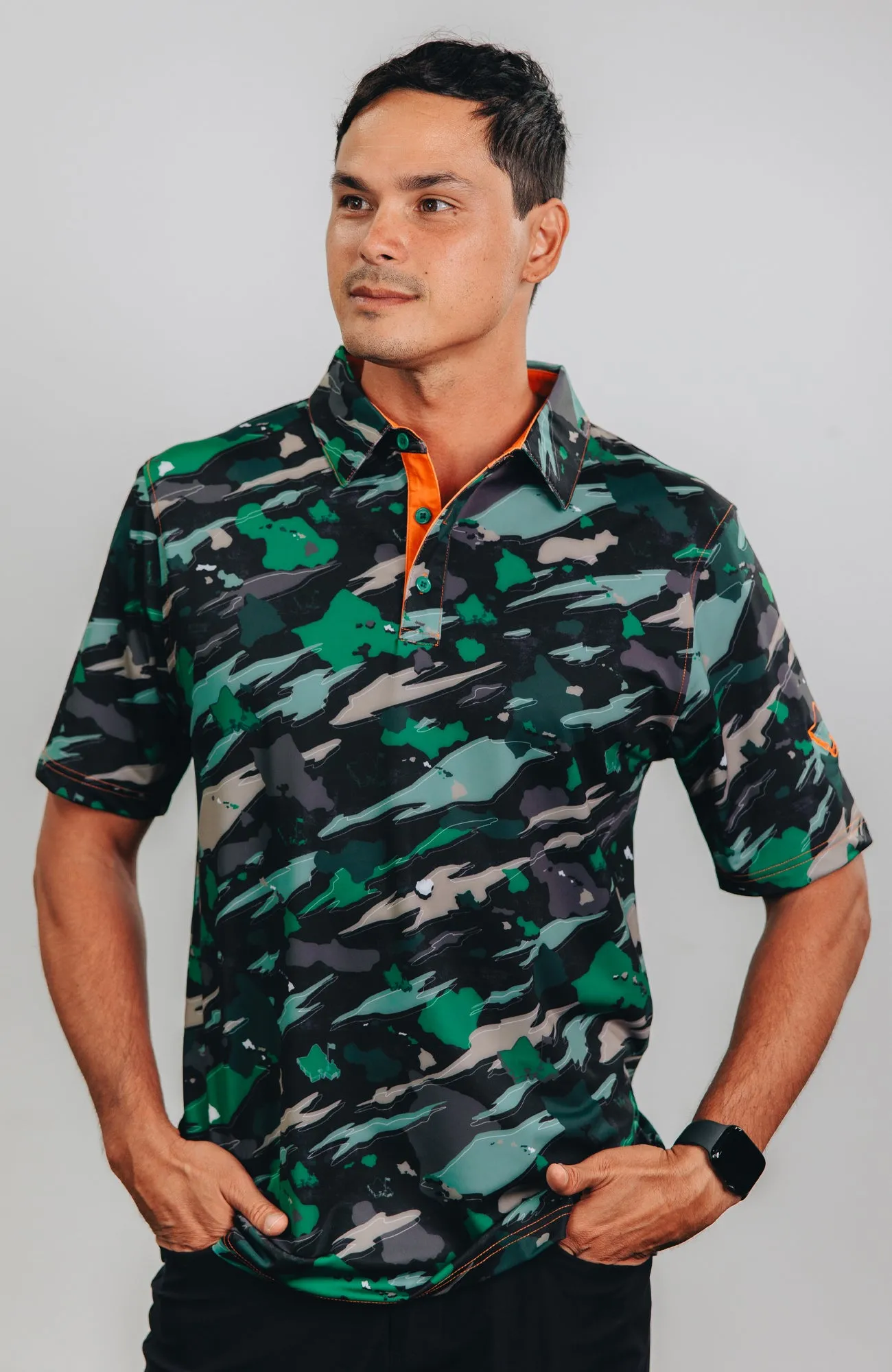 "Island Flow - Hunter Camo" - OGA Men's Polo - Dark Rainforest Camo