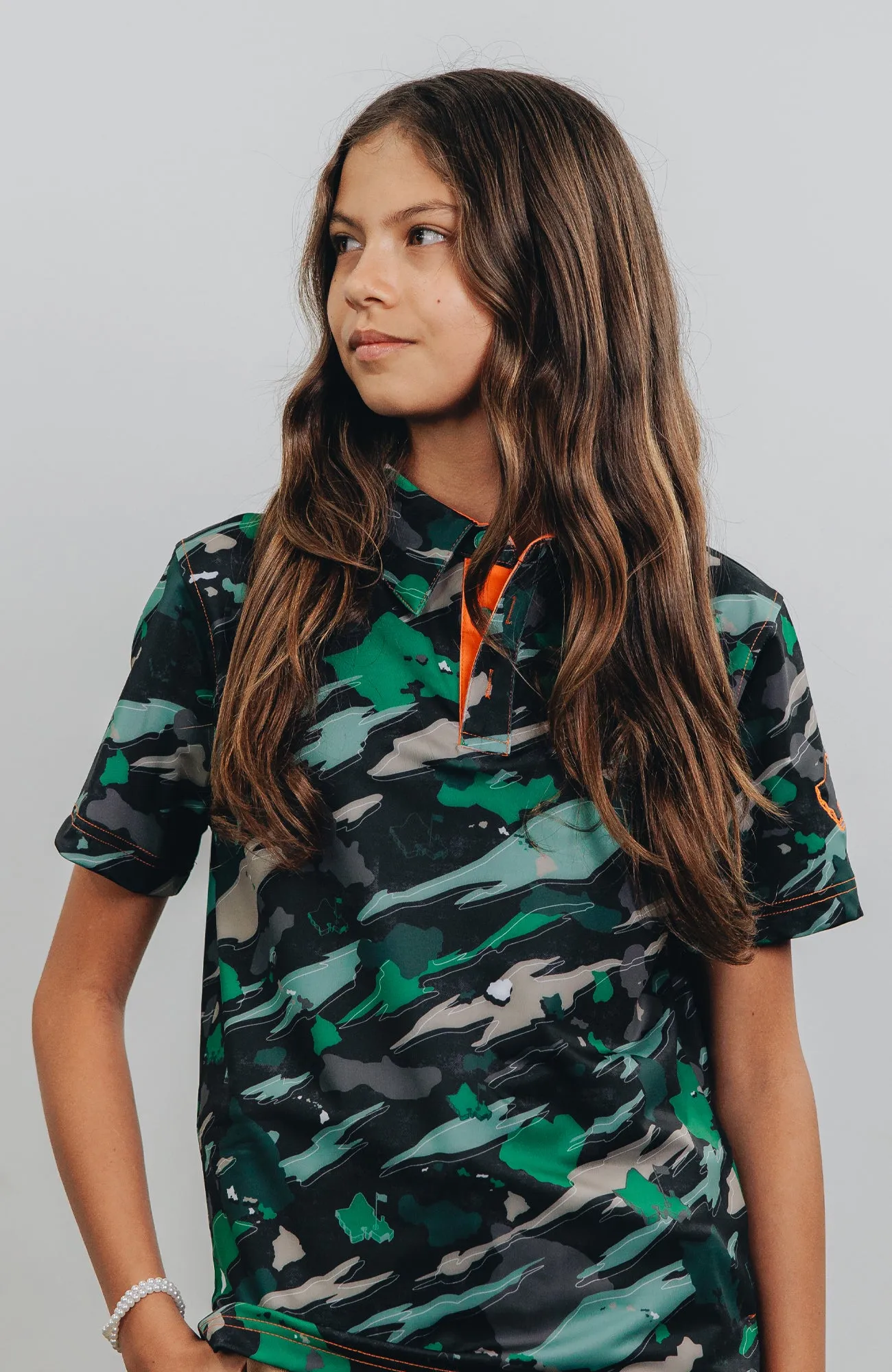 "Island Flow - Hunter Camo" - OGA Youth Polo - Dark Rainforest Camo