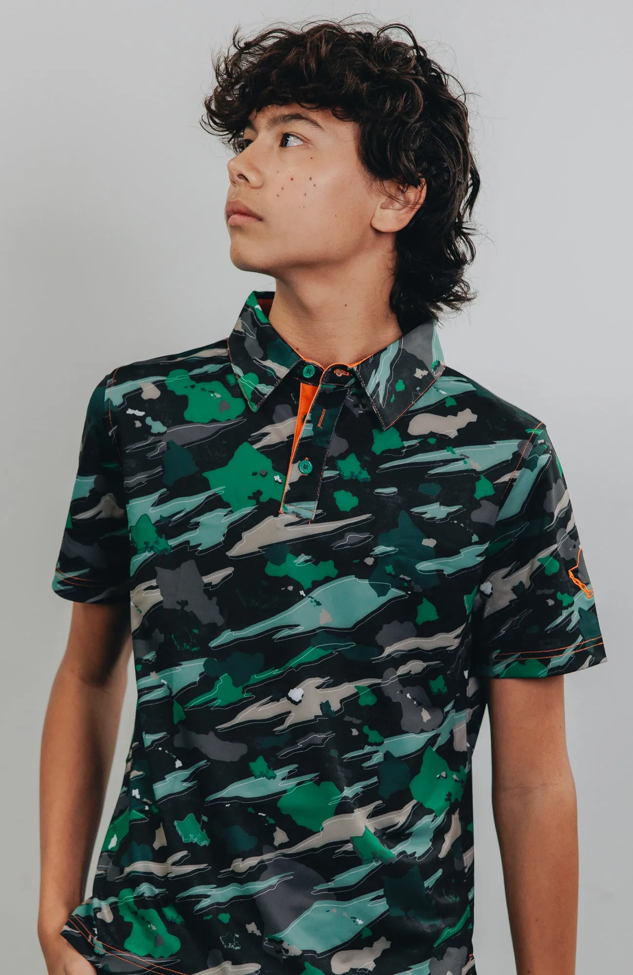 "Island Flow - Hunter Camo" - OGA Youth Polo - Dark Rainforest Camo