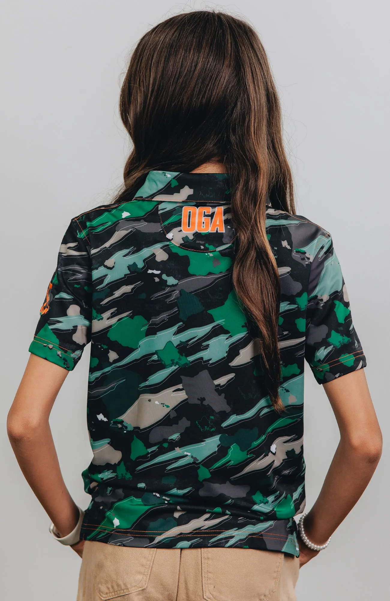 "Island Flow - Hunter Camo" - OGA Youth Polo - Dark Rainforest Camo