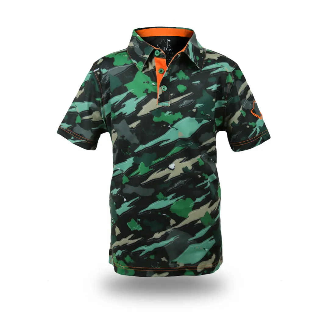 "Island Flow - Hunter Camo" - OGA Youth Polo - Dark Rainforest Camo