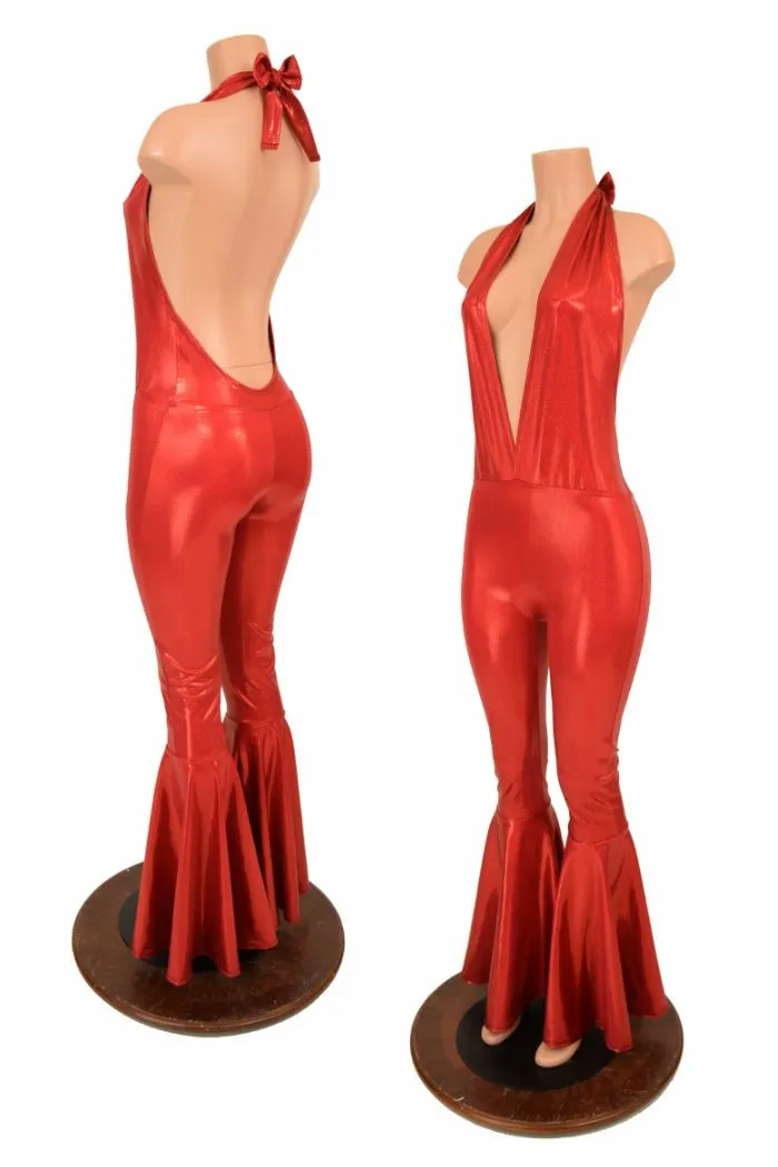 "Josie" Halter Bell Bottom Flare Catsuit