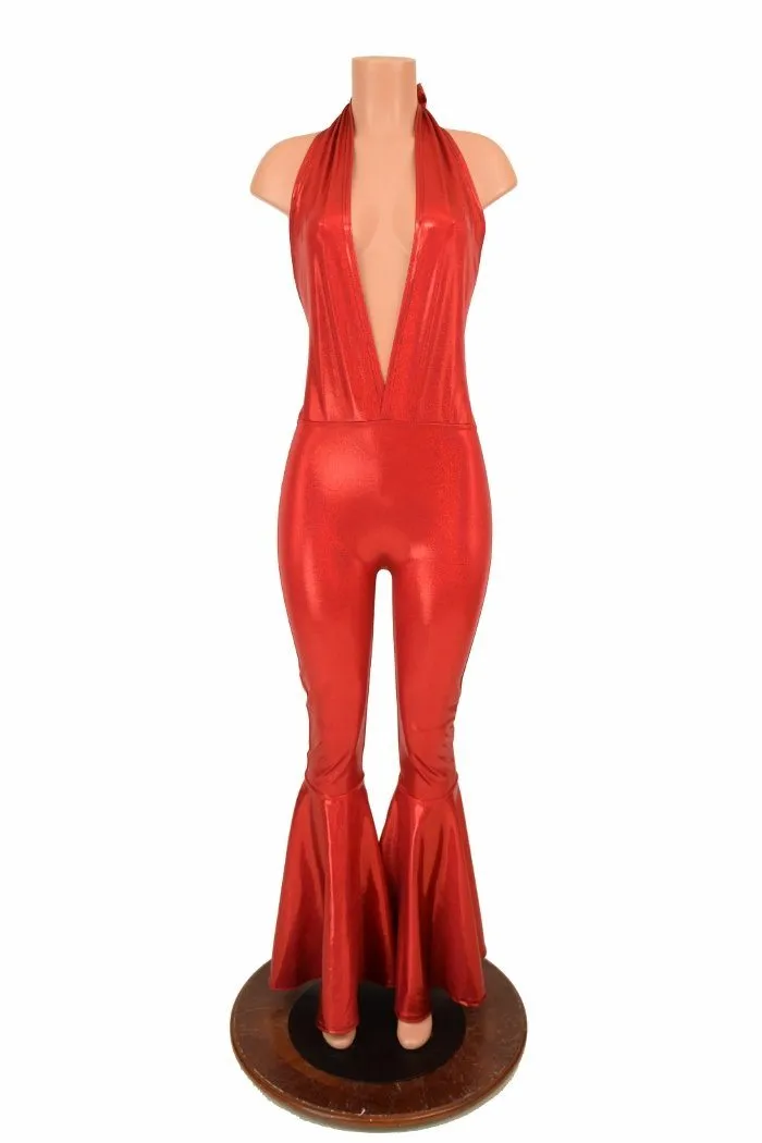 "Josie" Halter Bell Bottom Flare Catsuit