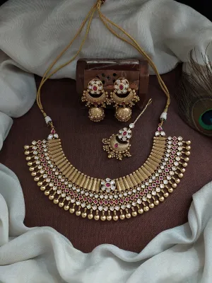 "Kundan Bridal Necklace Set with Dual Styles and Matching Jhumki & Tikka"