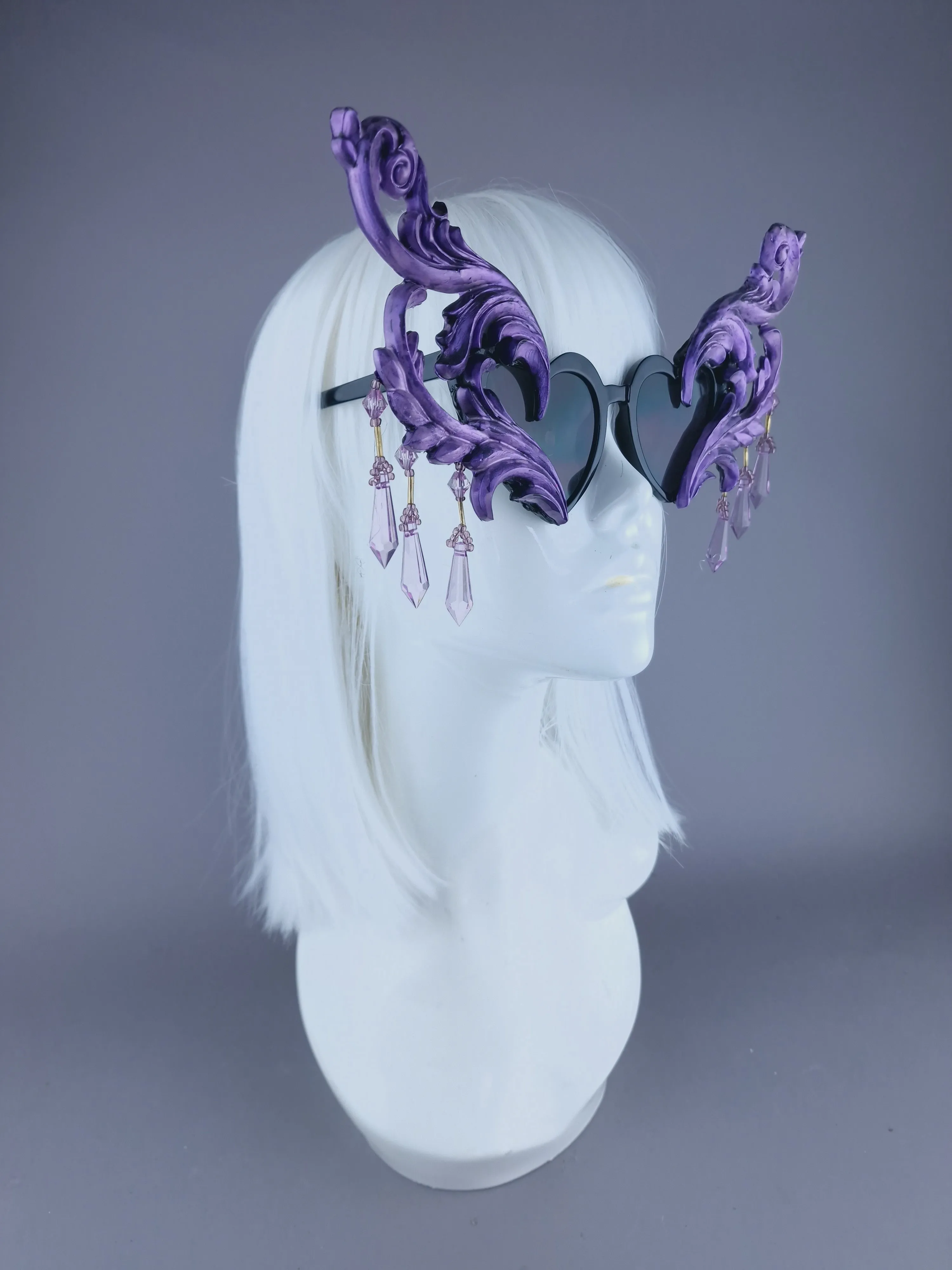 "Novela" OTT Statement Purple Heart Filigree & Beading Sunglasses