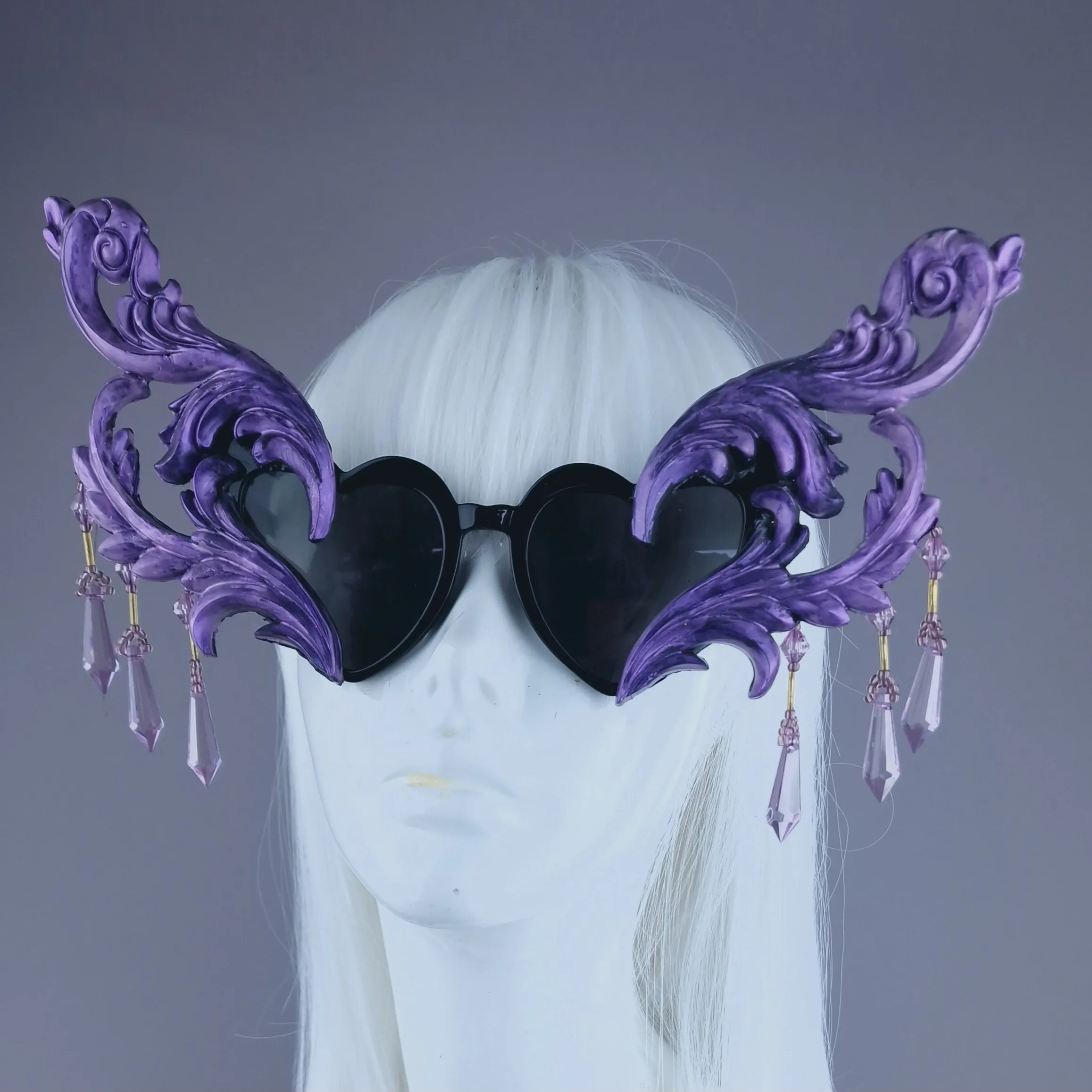 "Novela" OTT Statement Purple Heart Filigree & Beading Sunglasses