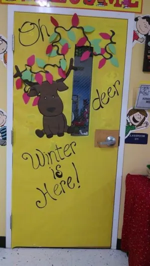 "Oh Deer, Winter Is Here!" - Winter Classroom Door Decorating Idea