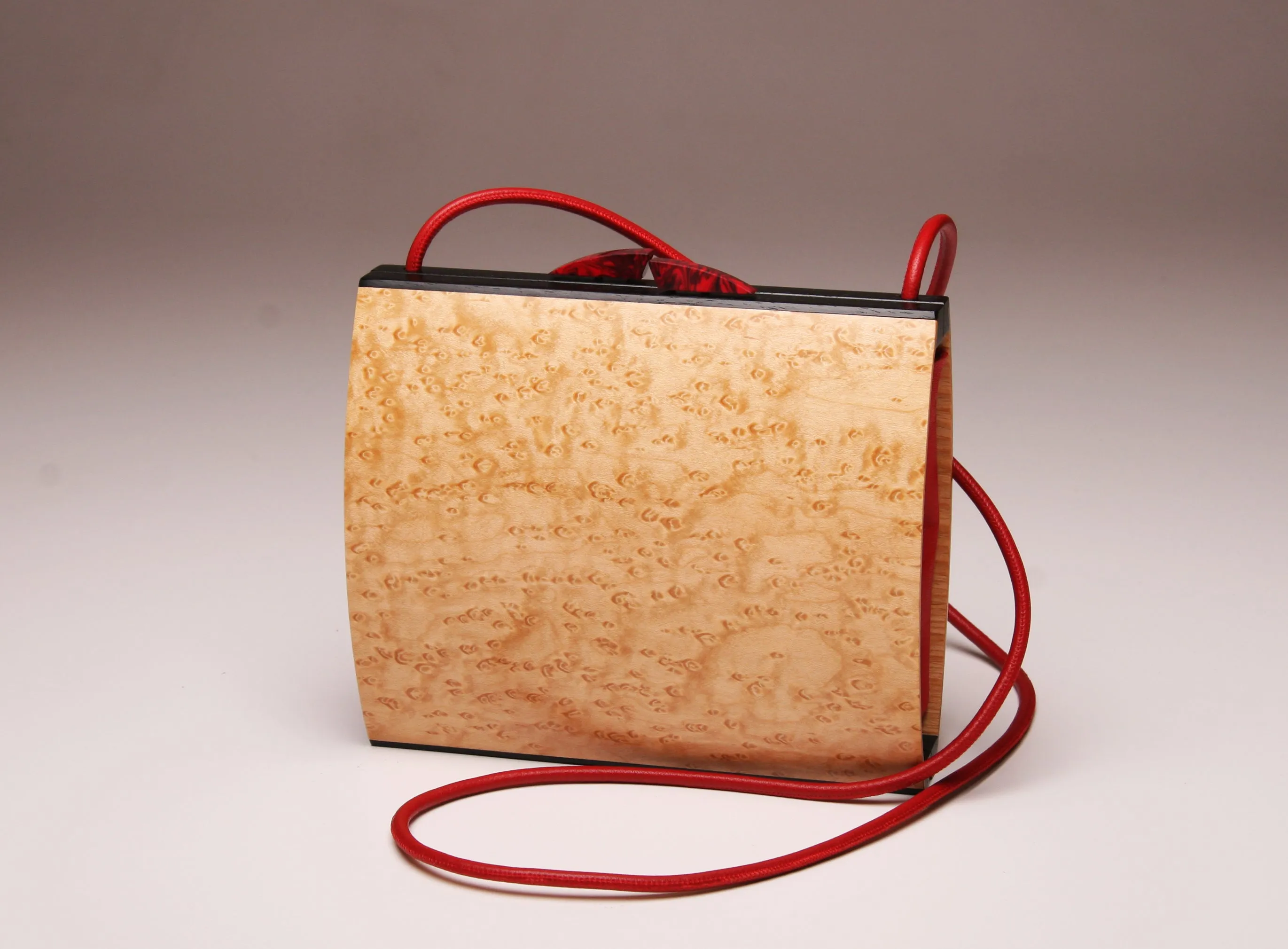 "Olearia" Medium Handbag - Birdseye Maple with Red Leather *SOLD OUT*