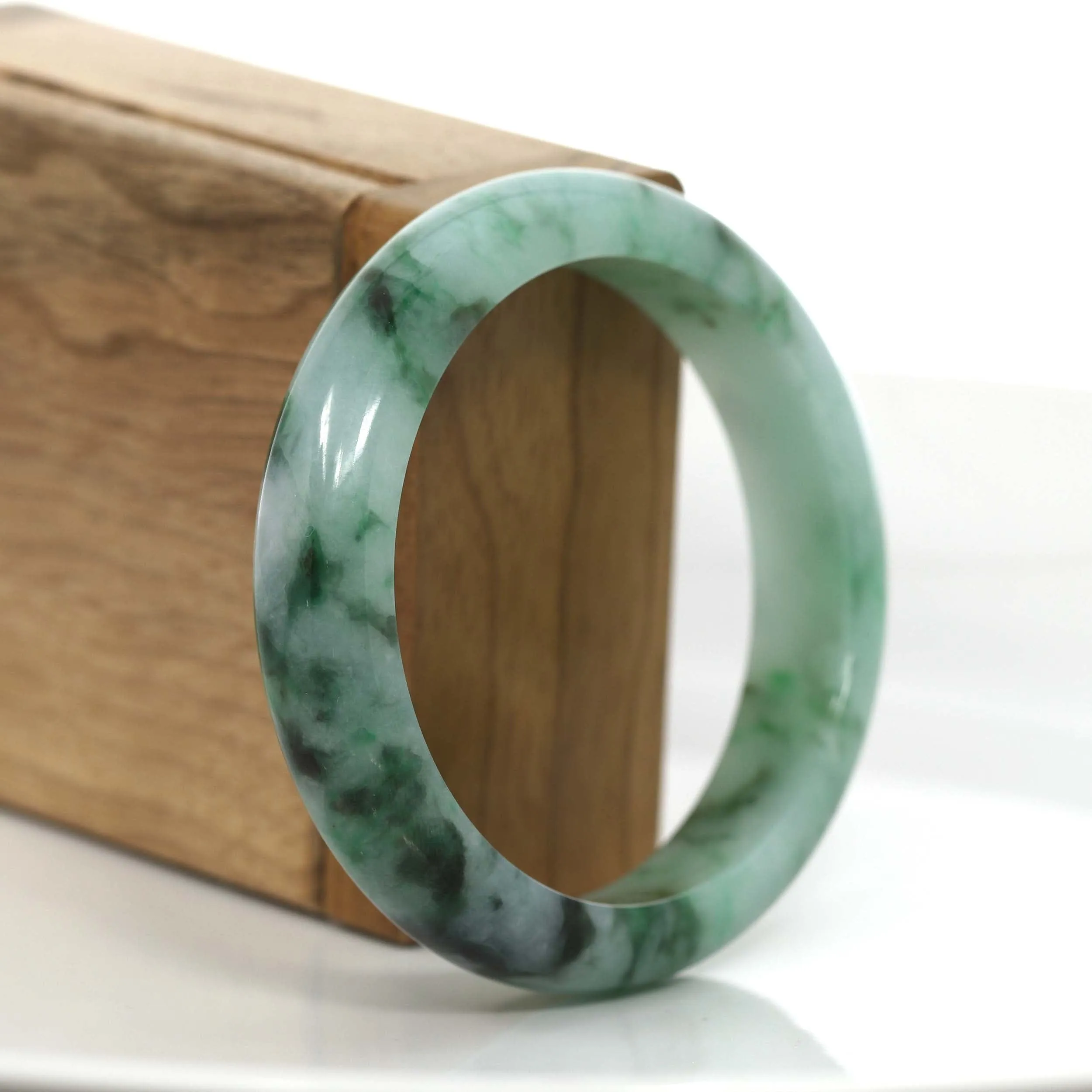 "Princess Half Round" Genuine Burmese Forest Green Jadeite Jade Bangle Bracelet (56.23 mm) #706