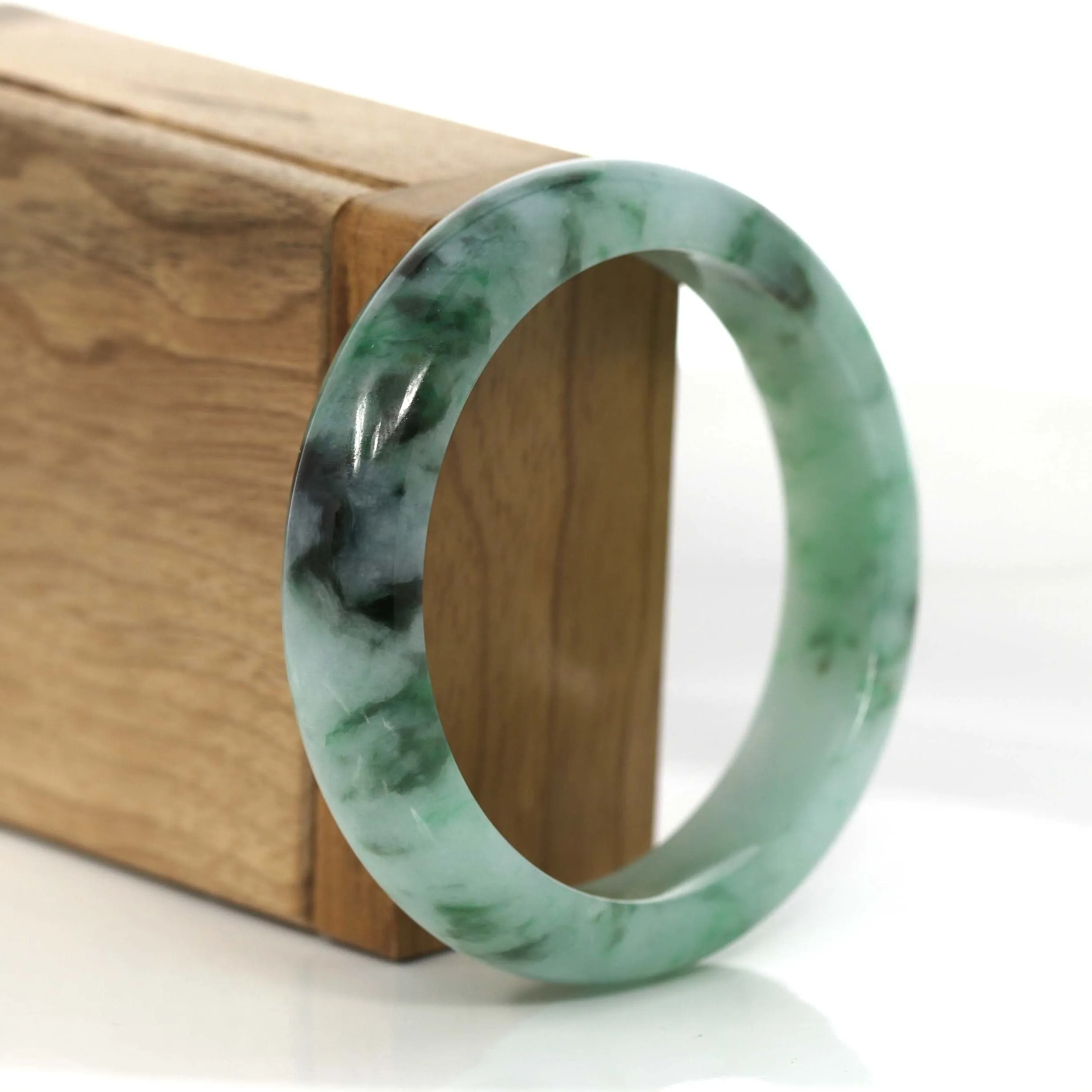 "Princess Half Round" Genuine Burmese Forest Green Jadeite Jade Bangle Bracelet (56.23 mm) #706