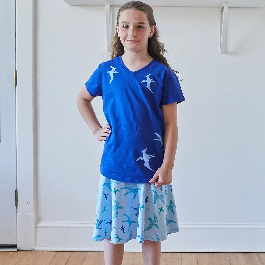 "PteroSOARS" Flying Dinosaurs Stretchy Knee-Length Twirly Skirt