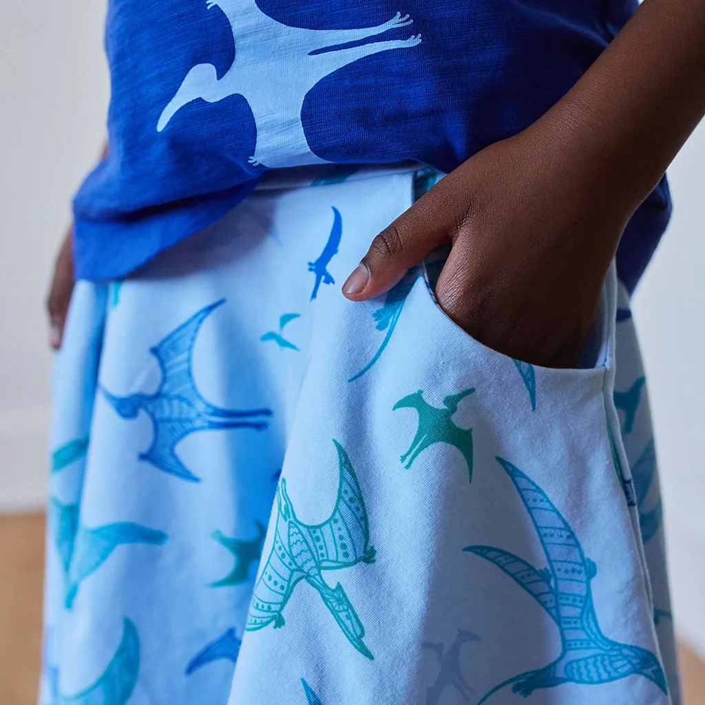 "PteroSOARS" Flying Dinosaurs Stretchy Knee-Length Twirly Skirt