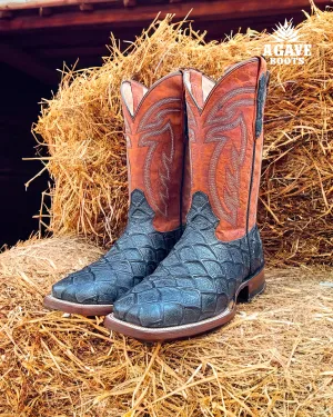 "RUSTIC BLACK" BASS | MEN SQUARE TOE WESTERN COWBOY BOOTS