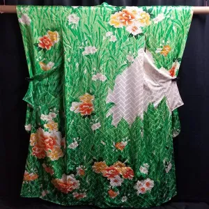 "Satin Garden" Vintage Furisode Kimono