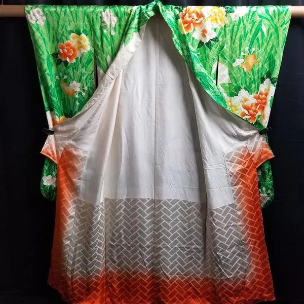 "Satin Garden" Vintage Furisode Kimono