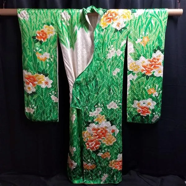 "Satin Garden" Vintage Furisode Kimono