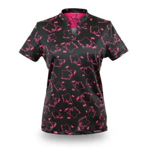 "Scattered Islands" Hot Pink - OGA Women's Polo - Black Hot Pink