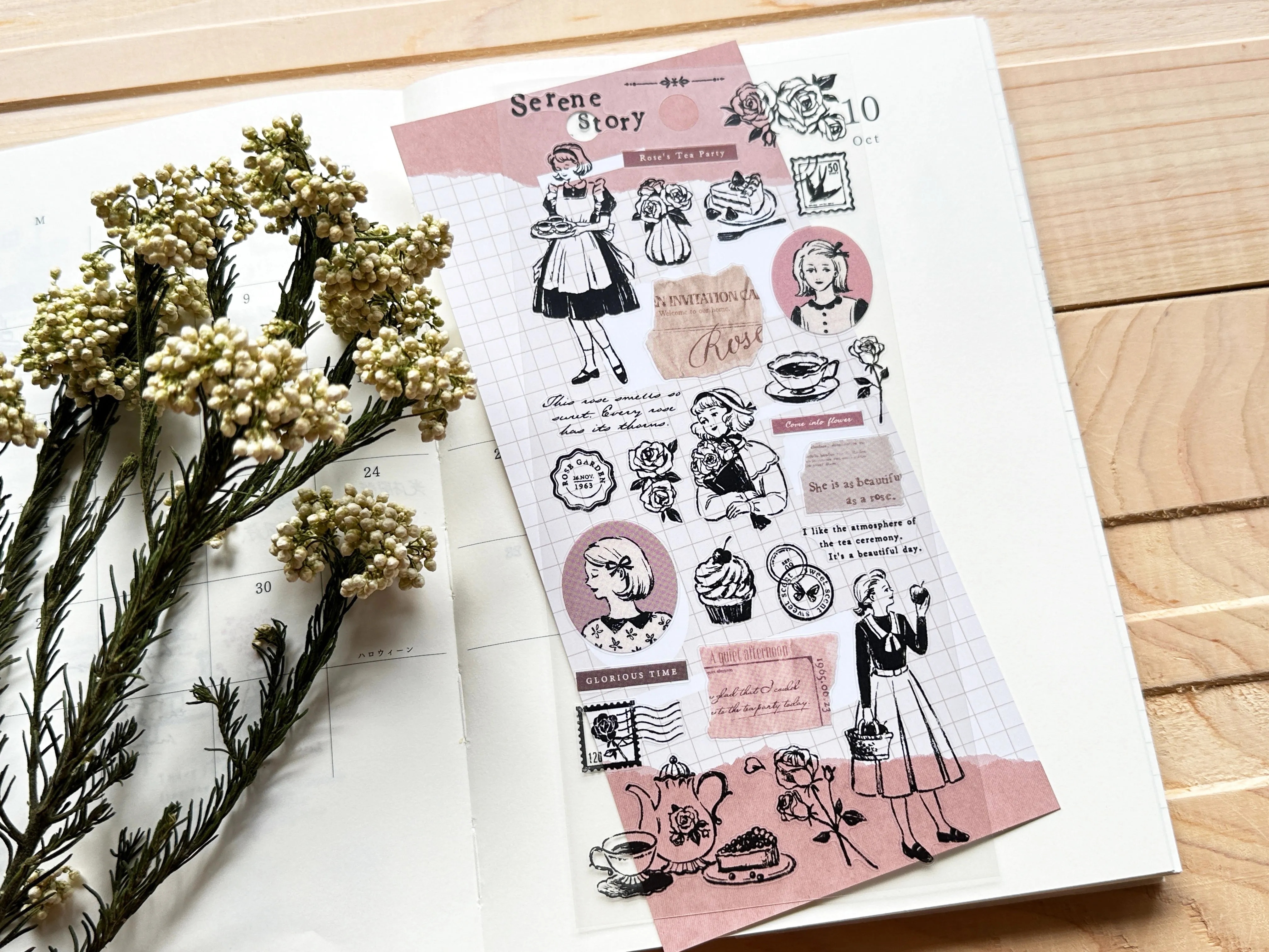 "Serene Story" Sheet of Stickers / Rose