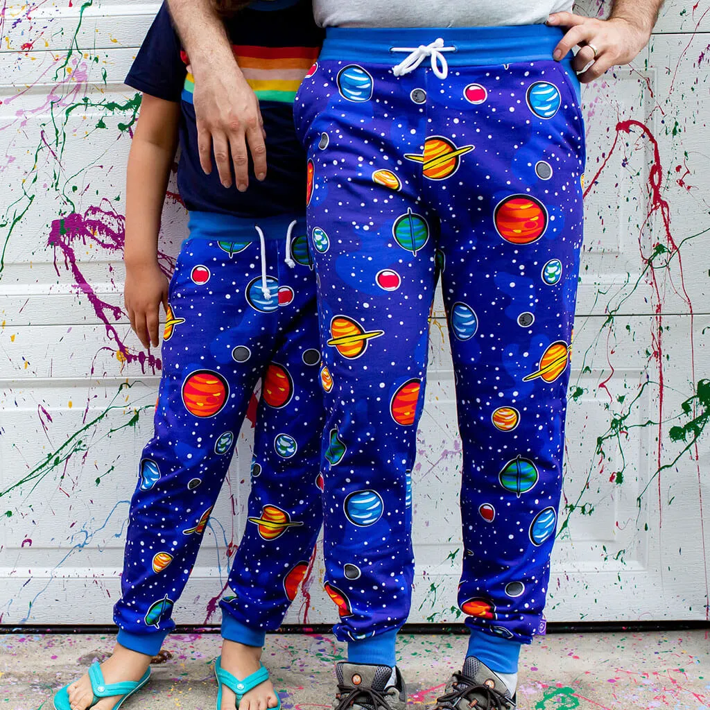 "Solar Flair" Adult Planets Fuzzy Fleece Jogger Pants with Pockets