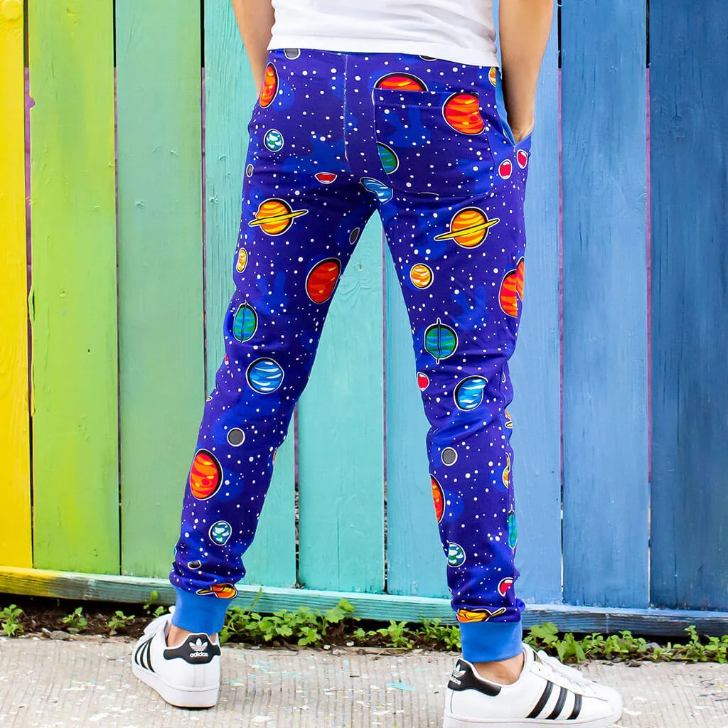 "Solar Flair" Adult Planets Fuzzy Fleece Jogger Pants with Pockets