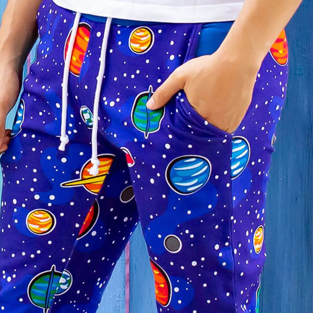 "Solar Flair" Adult Planets Fuzzy Fleece Jogger Pants with Pockets