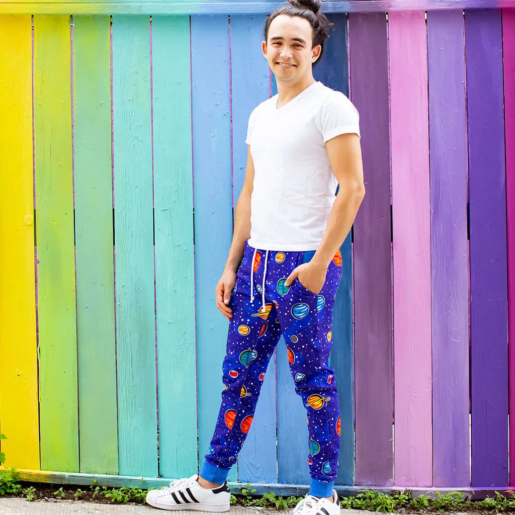 "Solar Flair" Adult Planets Fuzzy Fleece Jogger Pants with Pockets