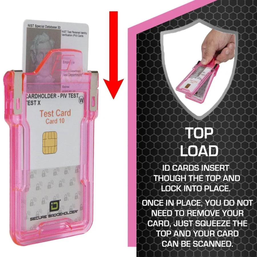 "Squeeze to Read" Secure Badge Holder Classic Vertical 1 ID Card Holder