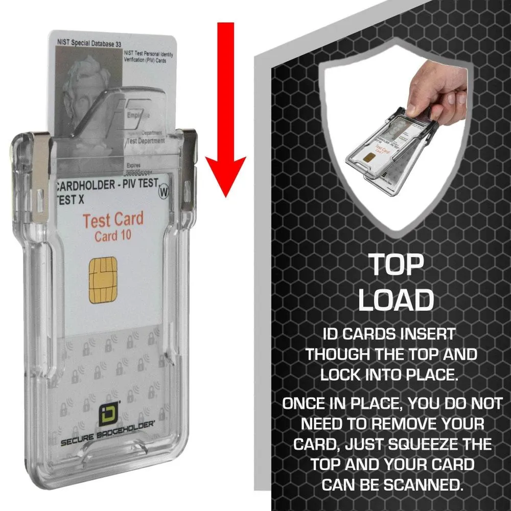 "Squeeze to Read" Secure Badge Holder Classic Vertical 1 ID Card Holder