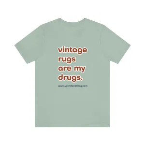 "Vintage Rugs are My Drugs" Unisex Jersey Short Sleeve Tee in Dusty Blue