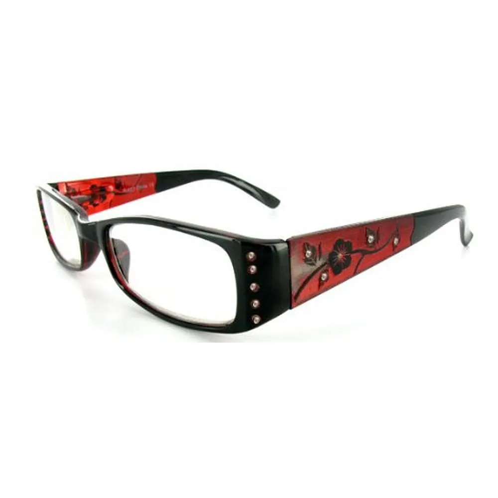 "Wild Hibiscus" floral designer reading glasses for youthful women with elegance and style.