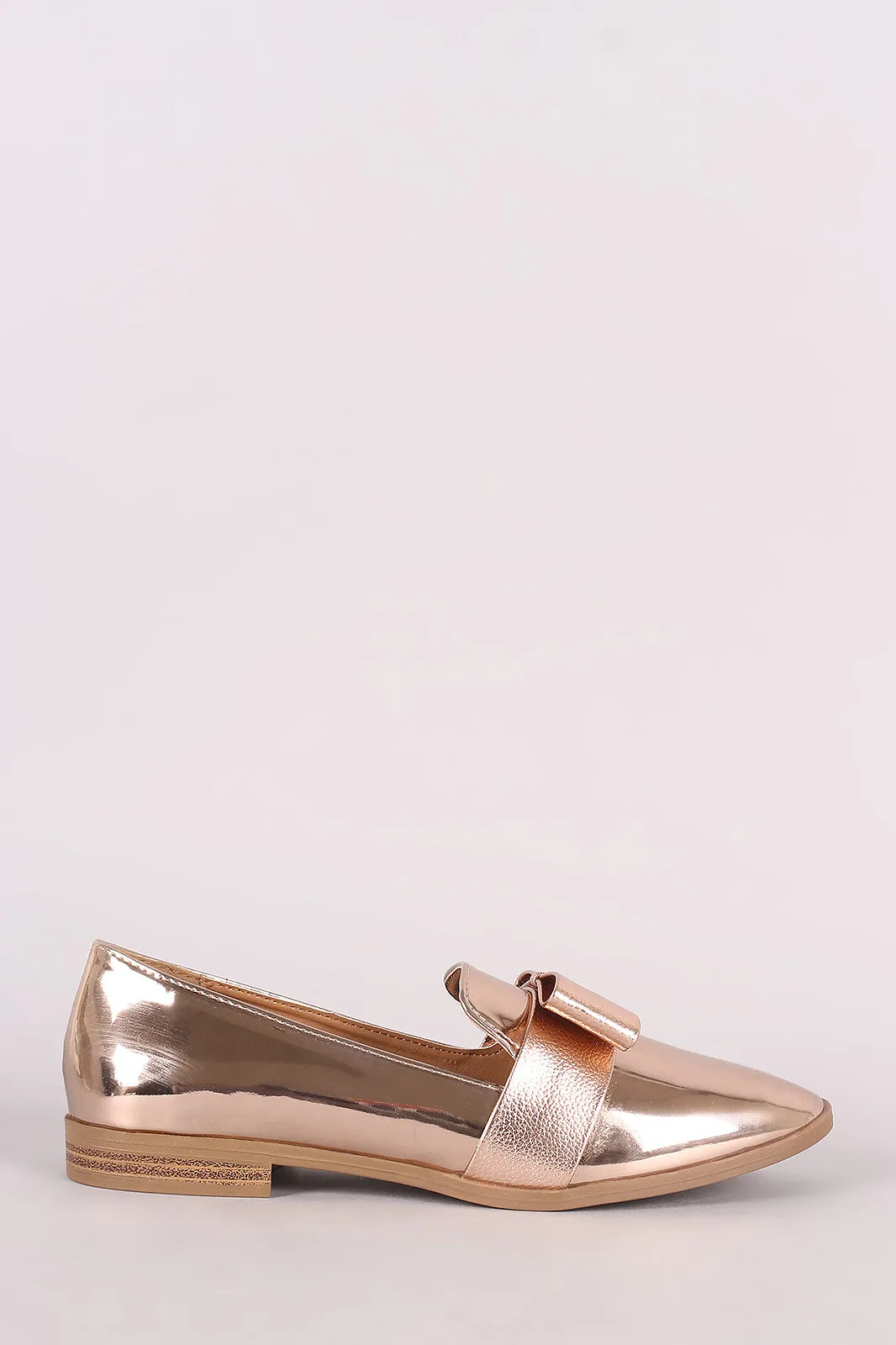 Qupid Bow Accent Slip On Mirror Metallic Loafer Flat