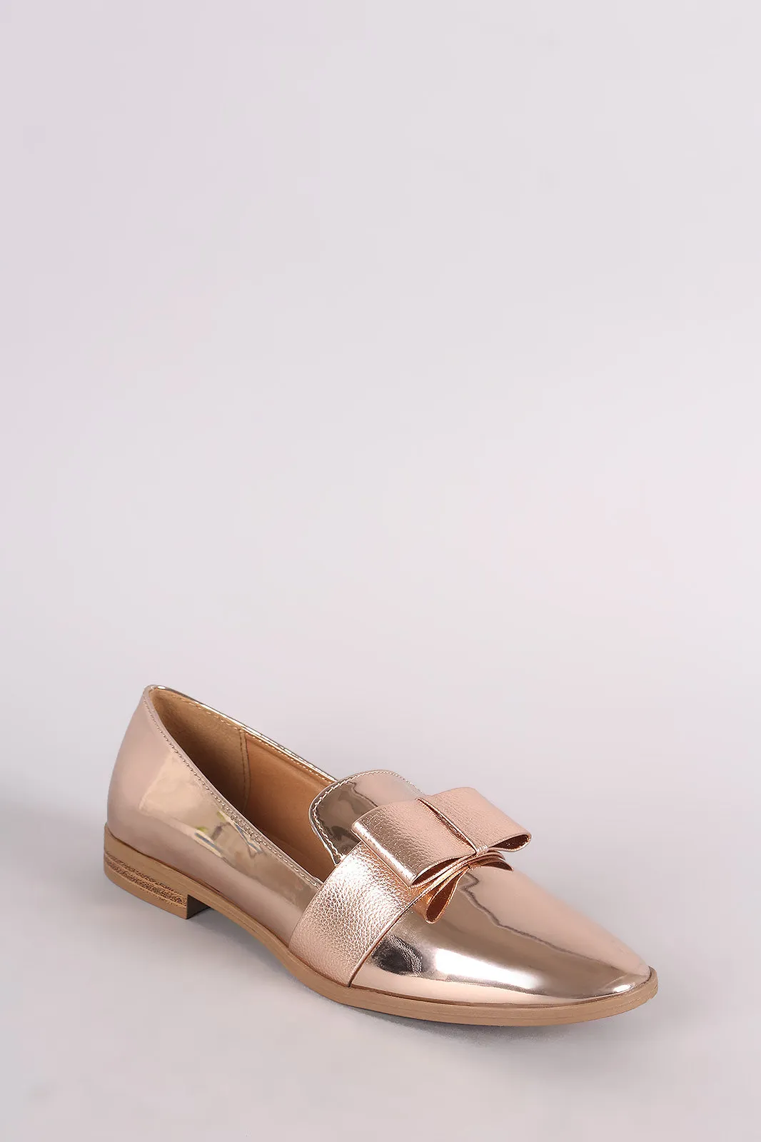 Qupid Bow Accent Slip On Mirror Metallic Loafer Flat