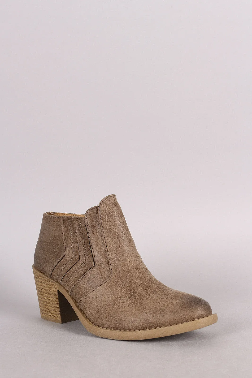 Qupid Distressed Suede Stitched Chevron Western Booties