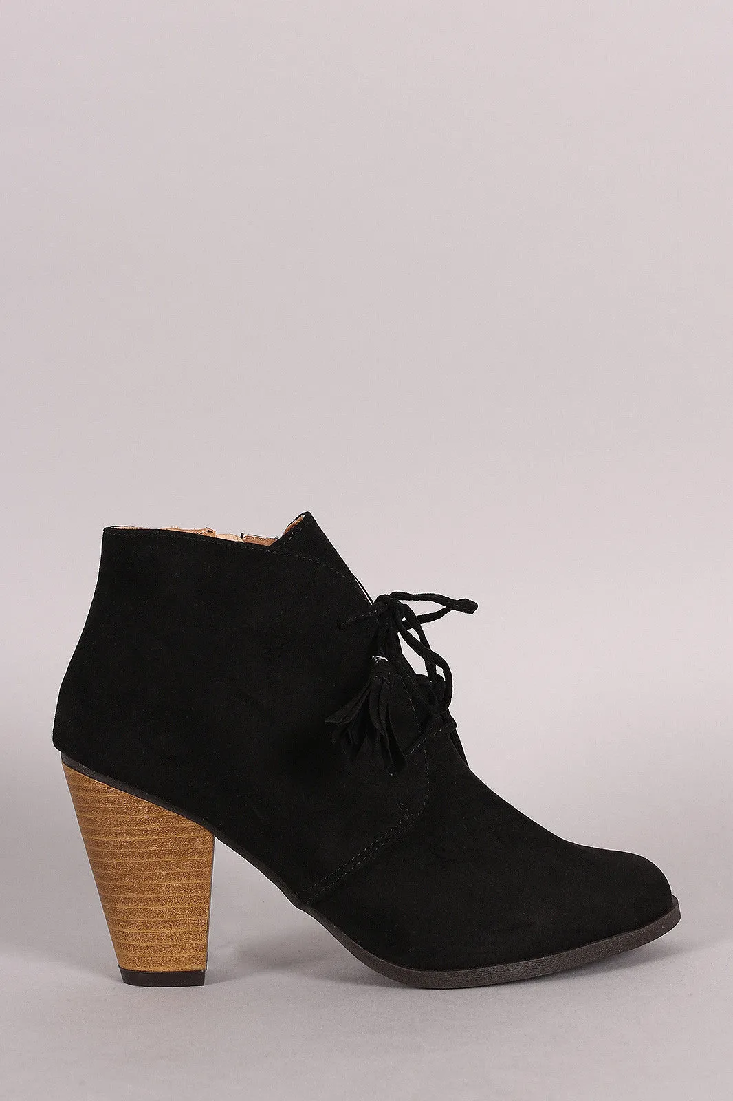 Qupid Suede Western Cowgirl Lace Up Ankle Boots