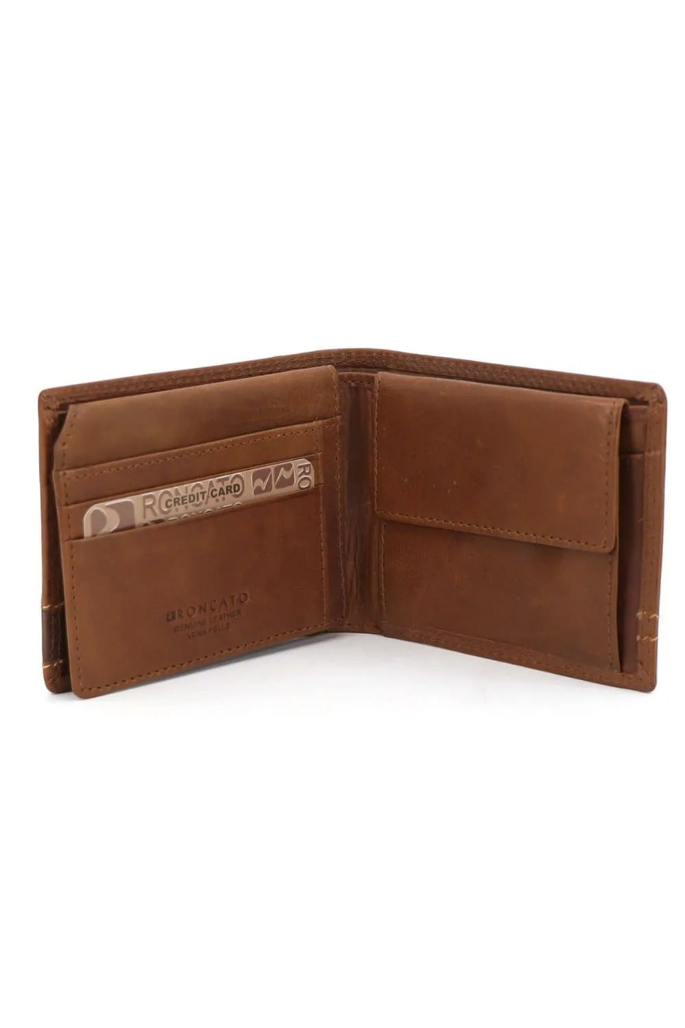 R Roncato Men's Leather Wallet, Equipped With Coin Purse, Spaces for Credit Cards, Identity Card and Banknotes, Camel