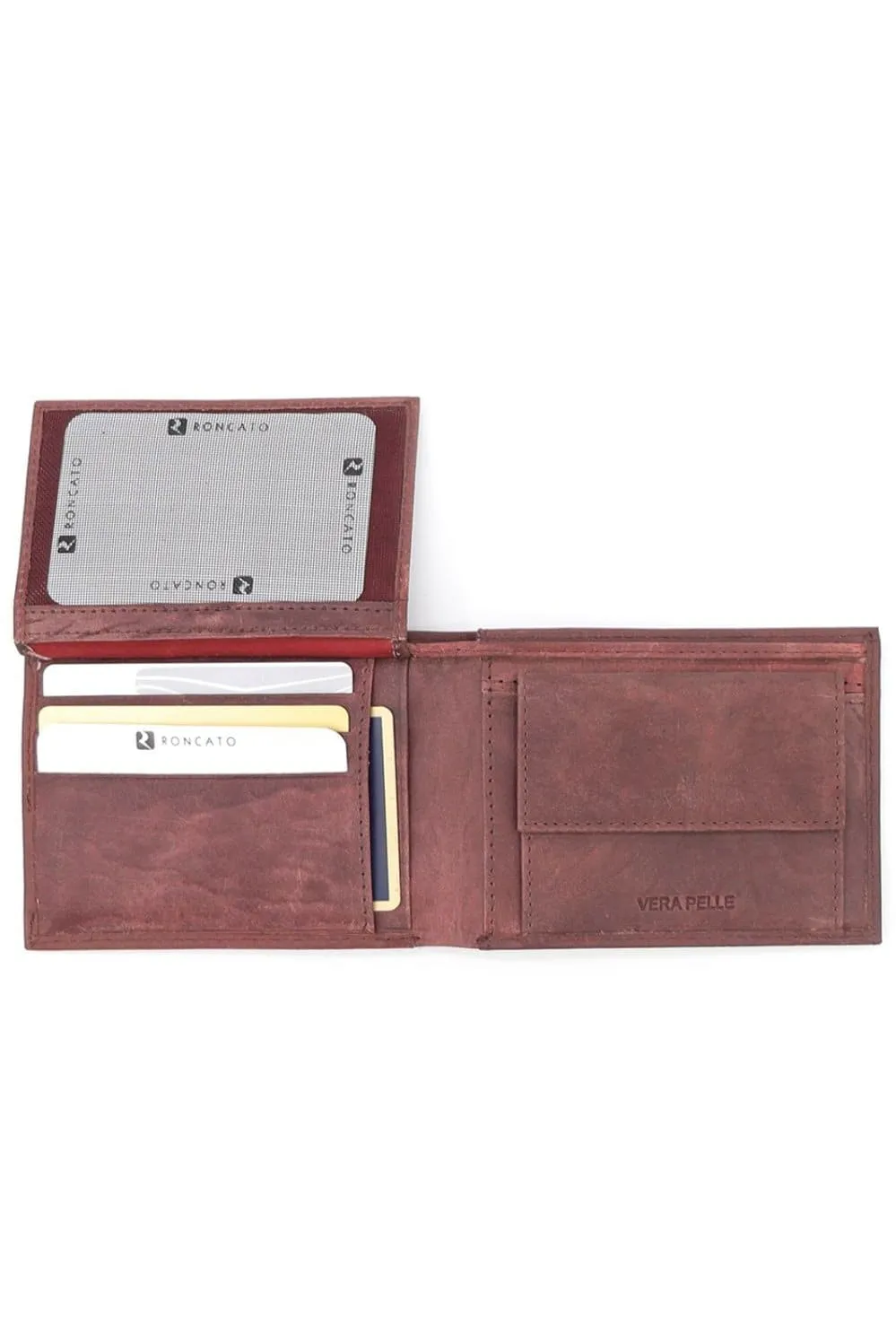 R Roncato Men's Wallet in Nappa Leather, Equipped With Coin Purse, Document Holder in Card Format, Card Holder, Red