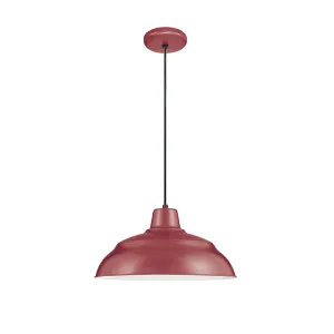 R Series 14" Cord Hung Warehouse Pendant Light Satin Red Finish