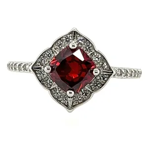 R440 Rhombus Red CZ Pave Around Ring