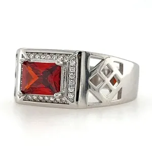 R485 Red CZ Squared Ring