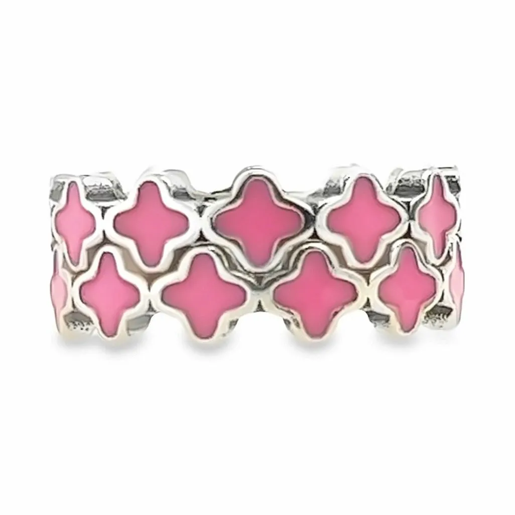 R671 Pink Clover Flower Ring